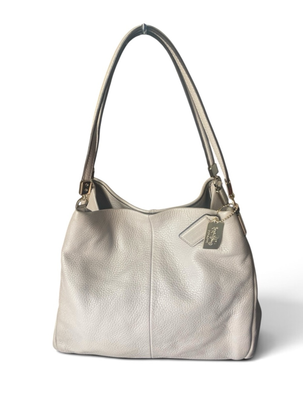 Coach Pebbled Leather Shoulder Tote in Light Taupe